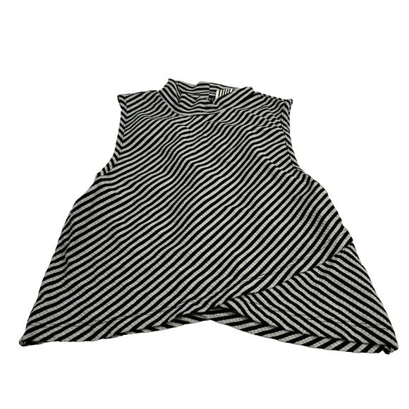 Free People Sleeveless Mock Neck Asymmetrical Hem Striped Gray Black Medium NWOT - Picture 1 of 10